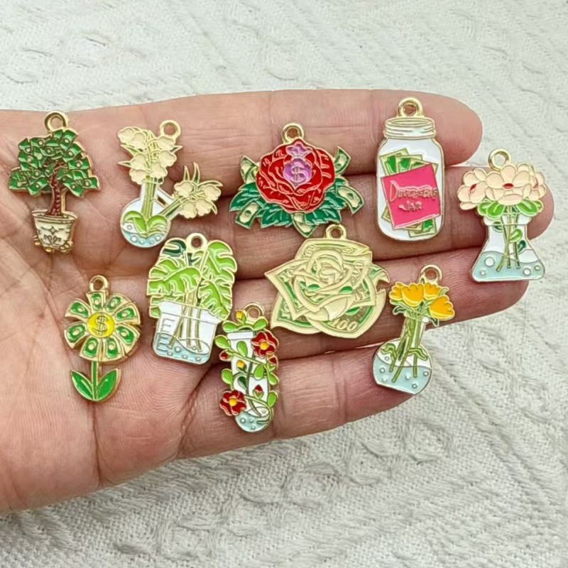 Jewelry Making Set - 10pcs Plant Chemistry Flowers Metal Enamel