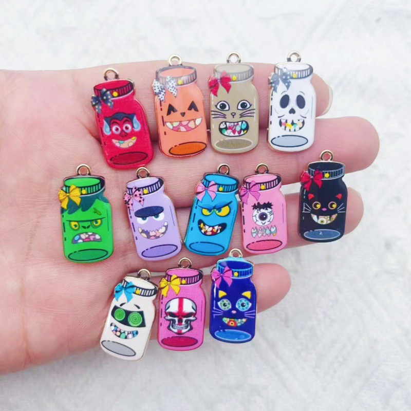 Jewelry Making For Birthday Party - 12pcs alloy printed bottle pendant, DIY