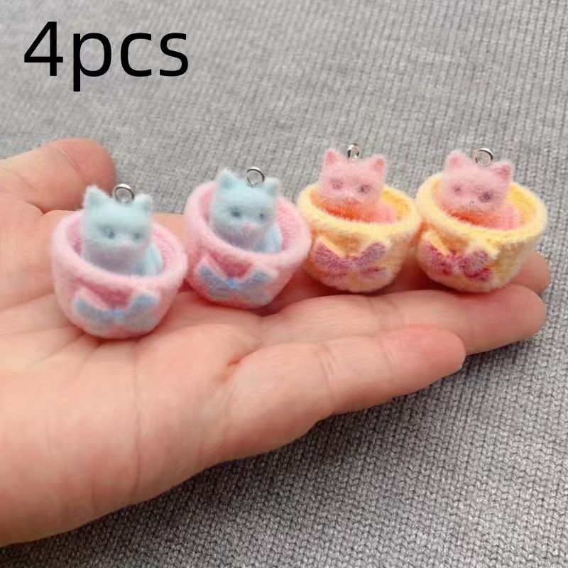 4pcs 3D plush resin cat pendan - Jewelry Making For Birthday Party review and price